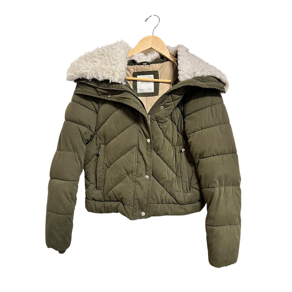 Zara Basic Outerwear Cropped Puffer Jacket Fur Ol… - image 1